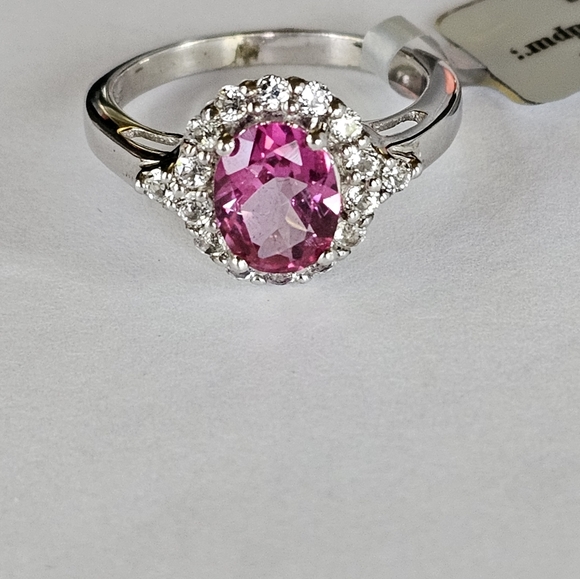 Genuine Pink & White Topaz Ring Sterling Silver Size 9! NWT - Picture 4 of 17